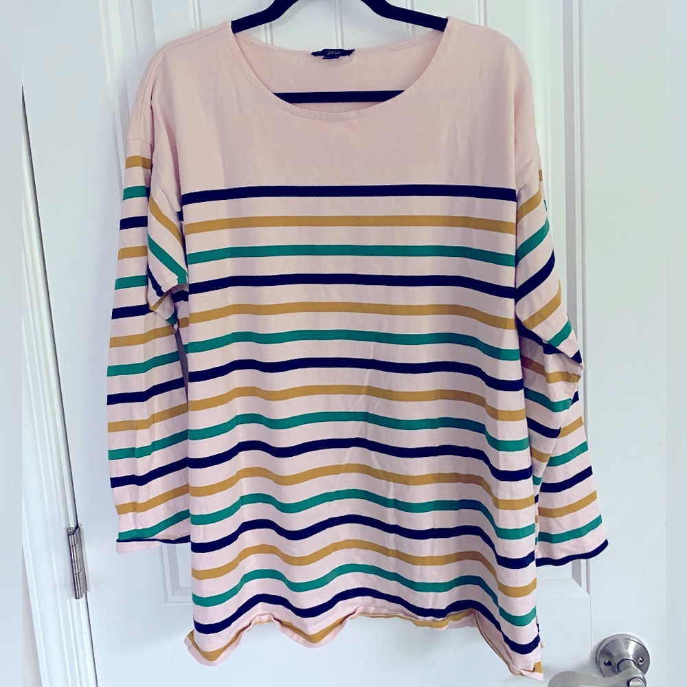 J Crew Striped Boatneck Long Sleeve Cotton Shirt